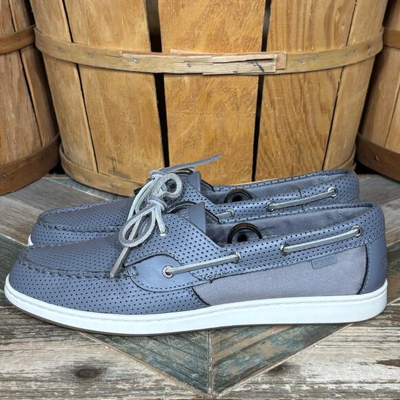 Sperry Coastfish 2-Eye Gray Perforated Leather Lace-Up Boat Shoes Womens Size 10 - Picture 2 of 11